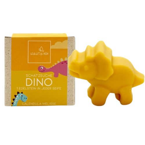 Gelbe Dino Seife mit Hablbedelstein ,Hautsinn